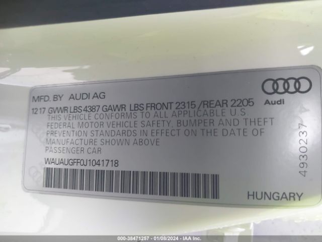 WAUAUGFF0J1041718 Audi A3 2.0t Premium/2.0t Tech Premium