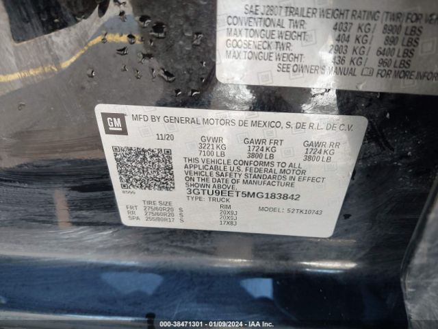 3GTU9EET5MG183842 GMC Sierra 1500 At4
