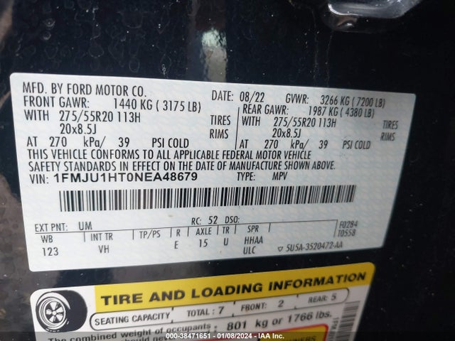 Ford Expedition Xlt 2022 1FMJU1HT0NEA48679 Image 9