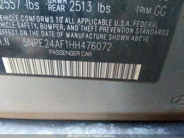 2017 HYUNDAI SONATA VIN: 5NPE24AF1HH476072