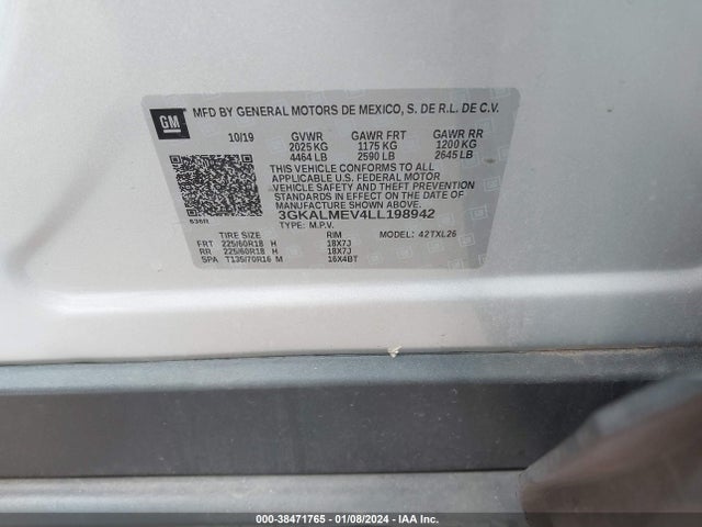 3GKALMEV4LL198942 GMC Terrain Fwd Sle