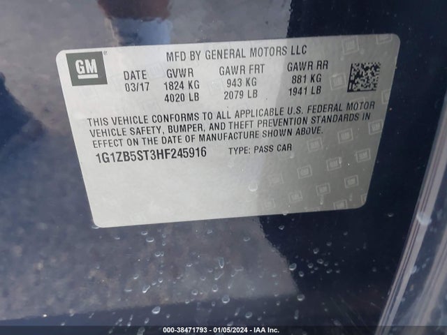 Chevrolet MALIBU LS 2017 1G1ZB5ST3HF245916 Image 9