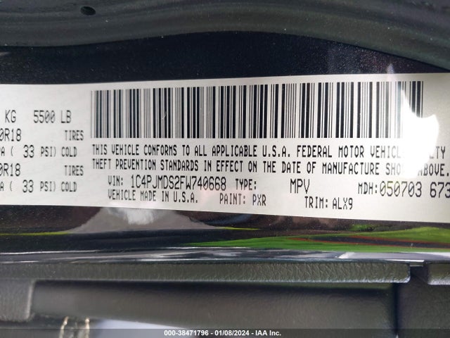 Продаж на аукціоні авто 2015 Jeep Cherokee Limited, vin: 1C4PJMDS2FW740668, номер лоту: 38471796