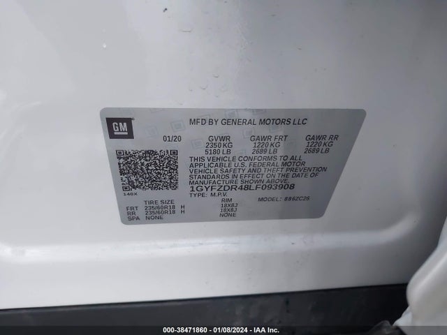 1GYFZDR48LF093908 Cadillac Xt4 Awd Premium Luxury