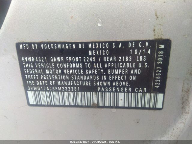 3VWD17AJ6FM232281 Volkswagen Jetta 1.8t Se