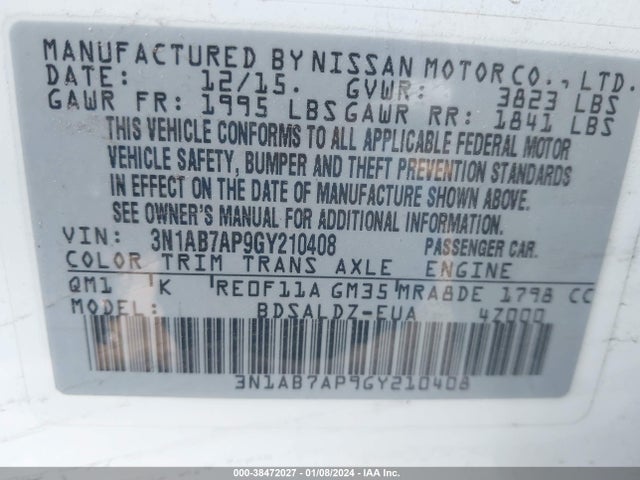 Nissan SENTRA SV 2016 3N1AB7AP9GY210408 Image 9