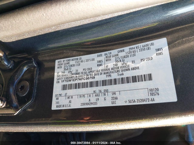 Ford F-150 Xl 2019 1FTEW1EP7KFC00759 Image 9