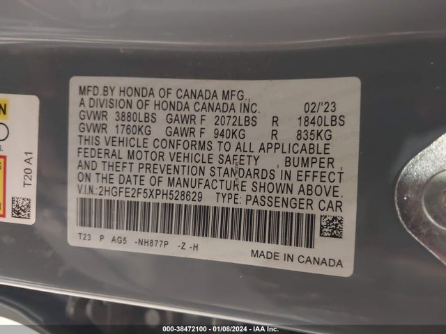 Honda Civic Sport 2023 2HGFE2F5XPH528629 Image 9