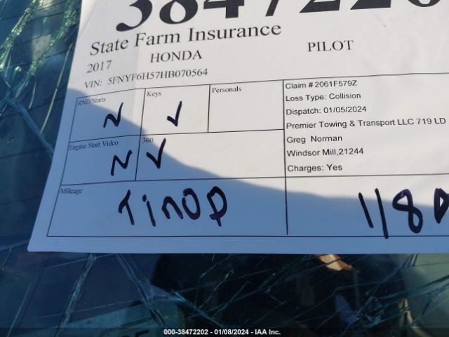5FNYF6H57HB070564 Honda Pilot Ex-l