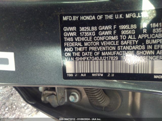 SHHFK7G40JU217829 Honda Civic Sport