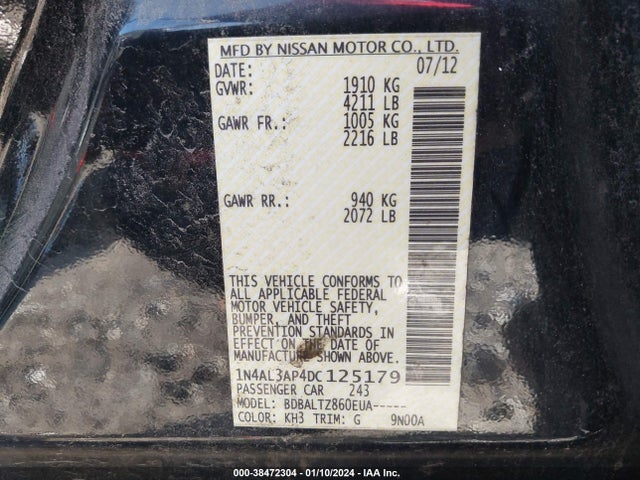 2013 NISSAN ALTIMA 2.5 SV VIN: 1N4AL3AP4DC125179