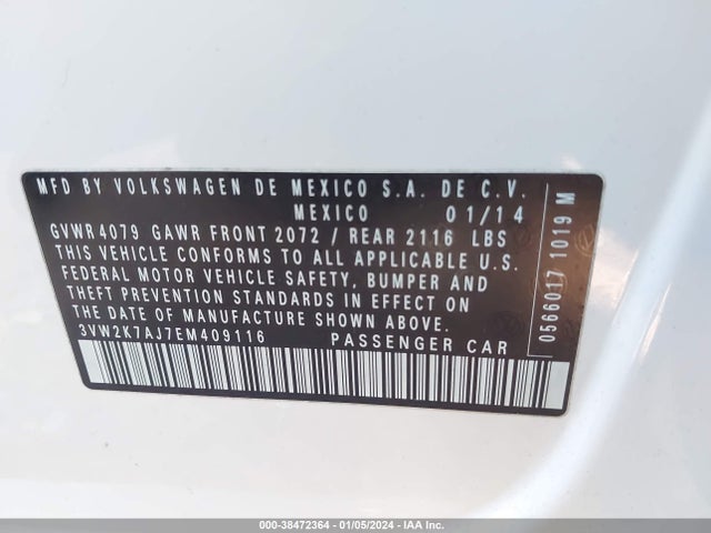 Aukcja sprzedaży 2014 Volkswagen Jetta 2.0l S, vin: 3VW2K7AJ7EM409116, numer aukcji: 38472364
