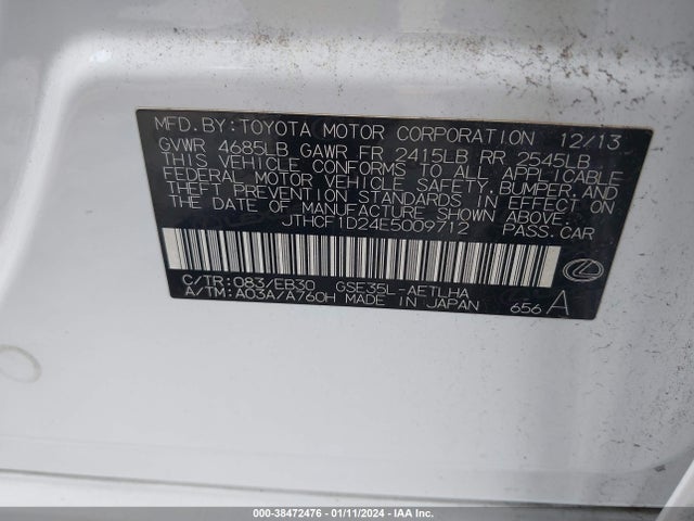 Aukcja sprzedaży 2014 Lexus Is 250, vin: JTHCF1D24E5009712, numer aukcji: 38472476