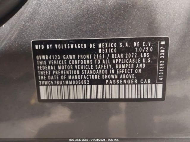 3VWC57BU1MM005652 Volkswagen Jetta 1.4t R-line/1.4t S/1.4t Se