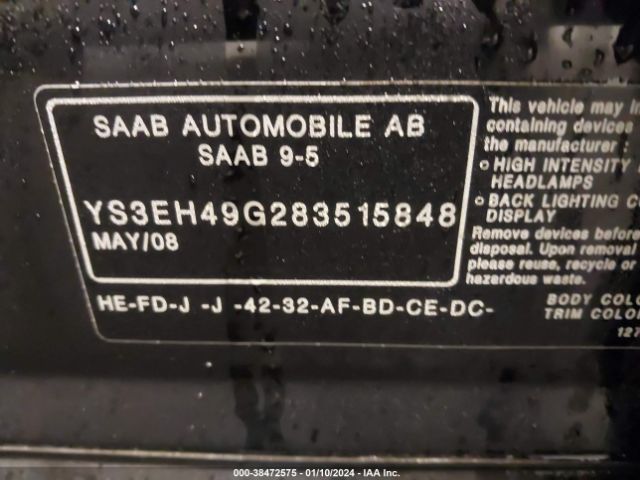 2008 SAAB 9-5 YS3EH49G283515848 Photo 8