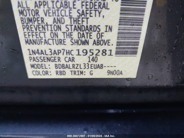 2017 NISSAN ALTIMA 2.5 SL VIN: 1N4AL3AP7HC195281