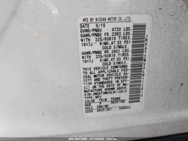 JN8AT2MV0LW112610 Nissan Rogue Sv Intelligent Awd
