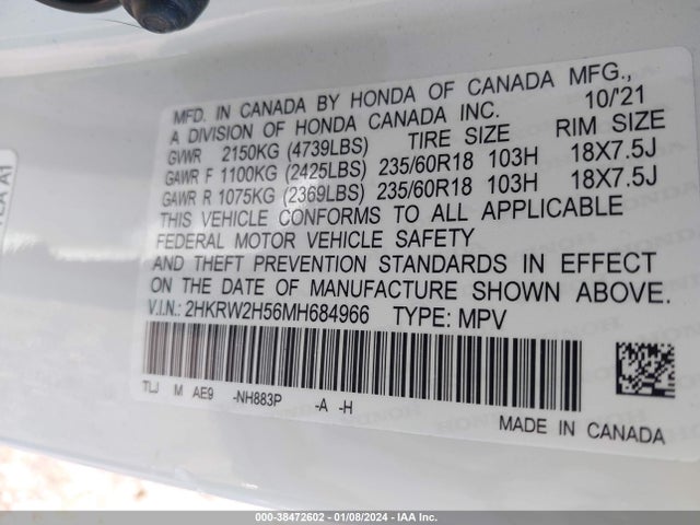 Honda Cr-v Awd Ex 2021 2HKRW2H56MH684966 Image 9