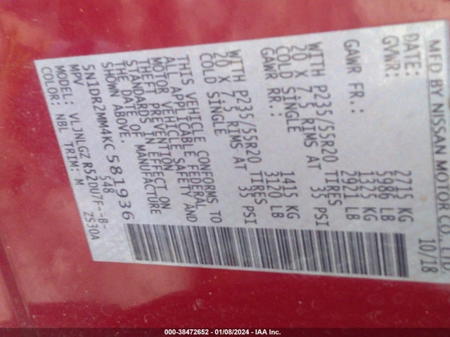 Nissan Pathfinder Sl 2019 5N1DR2MM4KC581936 Image 9