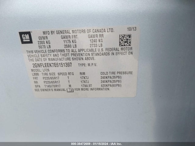 2014 CHEVROLET EQUINOX LS VIN: 2GNFLEEK7E6151397