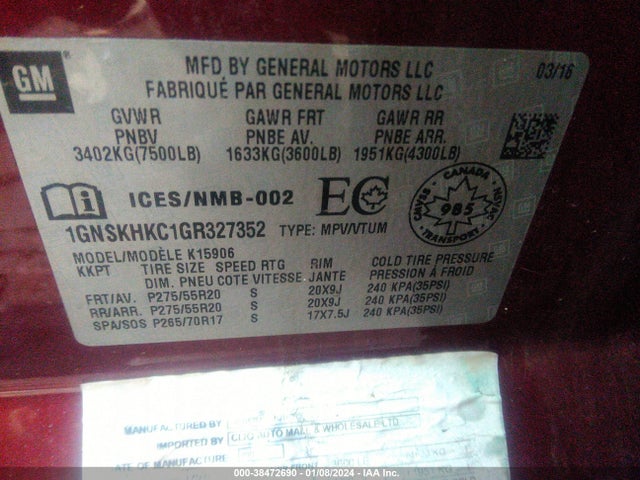 Chevrolet Suburban Lt 2016 1GNSKHKC1GR327352 Image 9