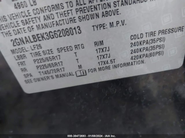 Chevrolet EQUINOX LS 2016 2GNALBEK3G6208013 Image 9