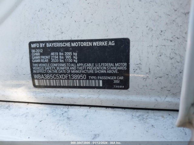 2013 BMW 328I XDRIVE VIN: WBA3B5C5XDF138950