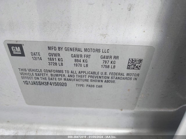 Chevrolet Sonic Ls Auto 2015 1G1JA5SH3F4156920 Image 9