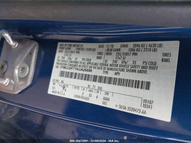 Ford ESCAPE S 2019 1FMCU0F71KUA26698 Image 9