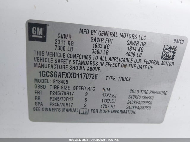 2013 CHEVROLET EXPRESS 1500 WORK VAN VIN: 1GCSGAFXXD1170736
