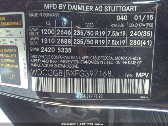 WDCGG8JBXFG397168 Mercedes-Benz Glk 350 4matic