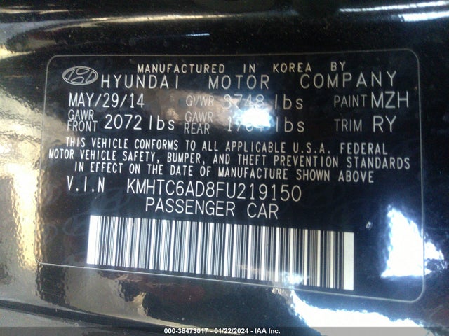 2015 HYUNDAI VELOSTER FLEX VIN: KMHTC6AD8FU219150