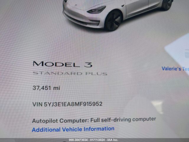 5YJ3E1EA8MF915952 Tesla Model 3 Standard Range Plus Rear-wheel Drive