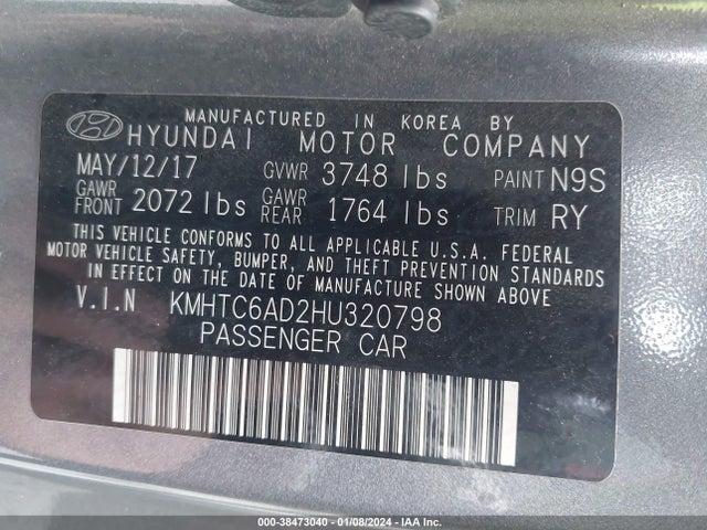 2017 HYUNDAI VELOSTER VALUE EDITION VIN: KMHTC6AD2HU320798