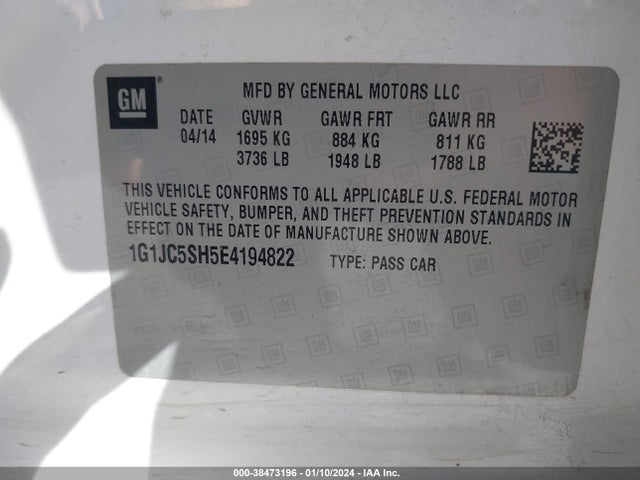 Chevrolet Sonic Lt Auto 2014 1G1JC5SH5E4194822 Image 9
