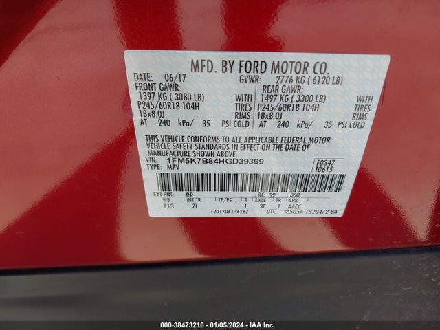 Ford EXPLORER 2017 1FM5K7B84HGD39399 Image 9