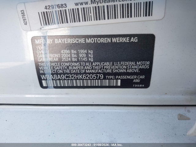 BMW 320i 2017 WBA8A9C32HK620579 Image 9