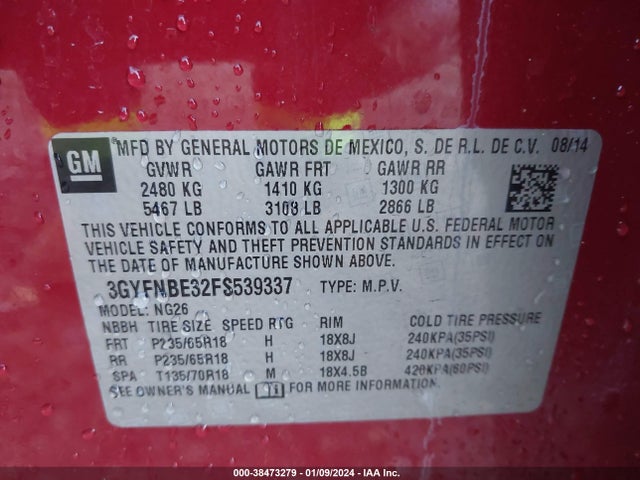 3GYFNBE32FS539337 Cadillac Srx Luxury Collection