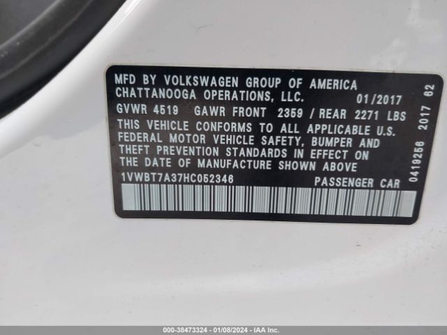 1VWBT7A37HC052346 Volkswagen Passat 1.8t Se