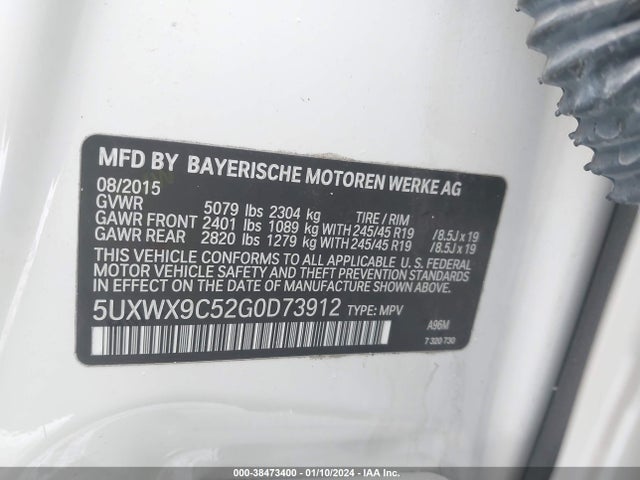 BMW X3 Xdrive28i 2016 5UXWX9C52G0D73912 Image 9