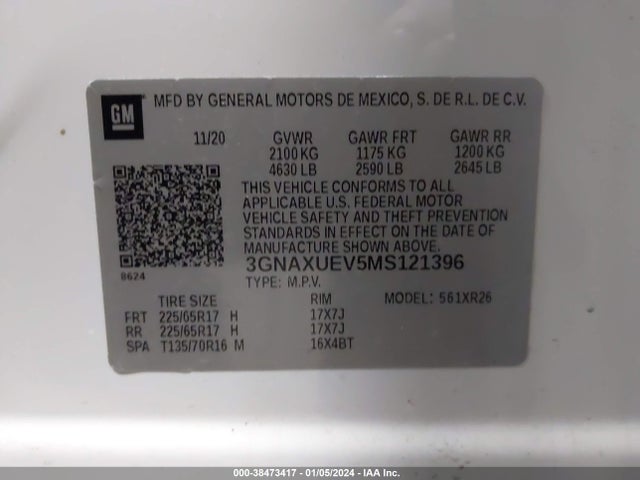 Chevrolet Equinox Awd Lt 2021 3GNAXUEV5MS121396 Image 9