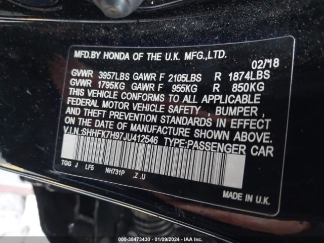 SHHFK7H97JU412546 Honda Civic Sport Touring