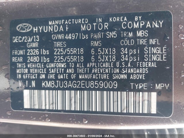 Hyundai Tucson Limited 2014 KM8JU3AG2EU859009 Image 9