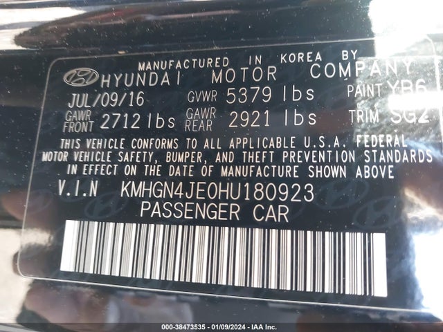 Genesis G80 3.8 2017 KMHGN4JE0HU180923 Image 9