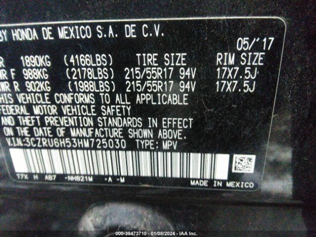 3CZRU6H53HM725030 Honda HR-V EX