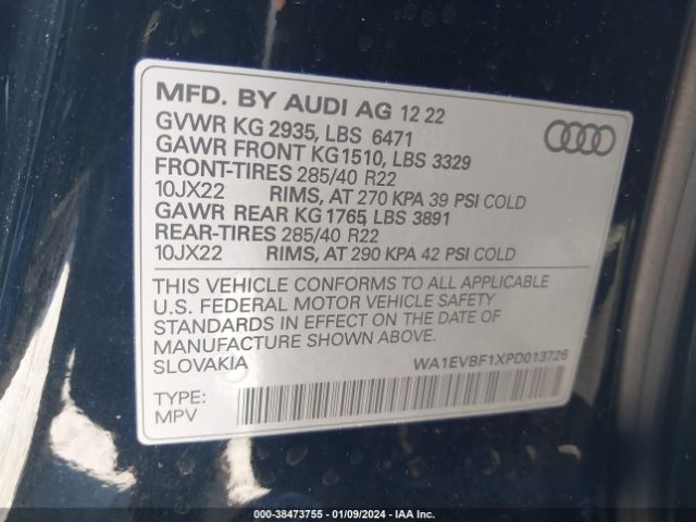 WA1EVBF1XPD013726 Audi Q8 Premium Plus 55 Tfsi Quattro Tiptronic