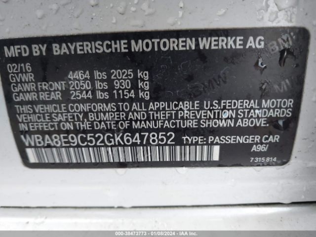 WBA8E9C52GK647852 BMW 328I