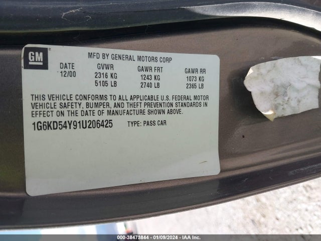 2001 CADILLAC DEVILLE 1G6KD54Y91U206425 Photo 8