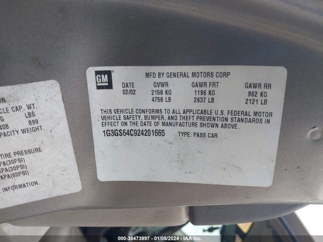 2002 OLDSMOBILE AURORA 4.0 VIN: 1G3GS64C924201665