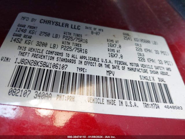 2008 JEEP LIBERTY SPORT VIN: 1J8GN28K58W106107